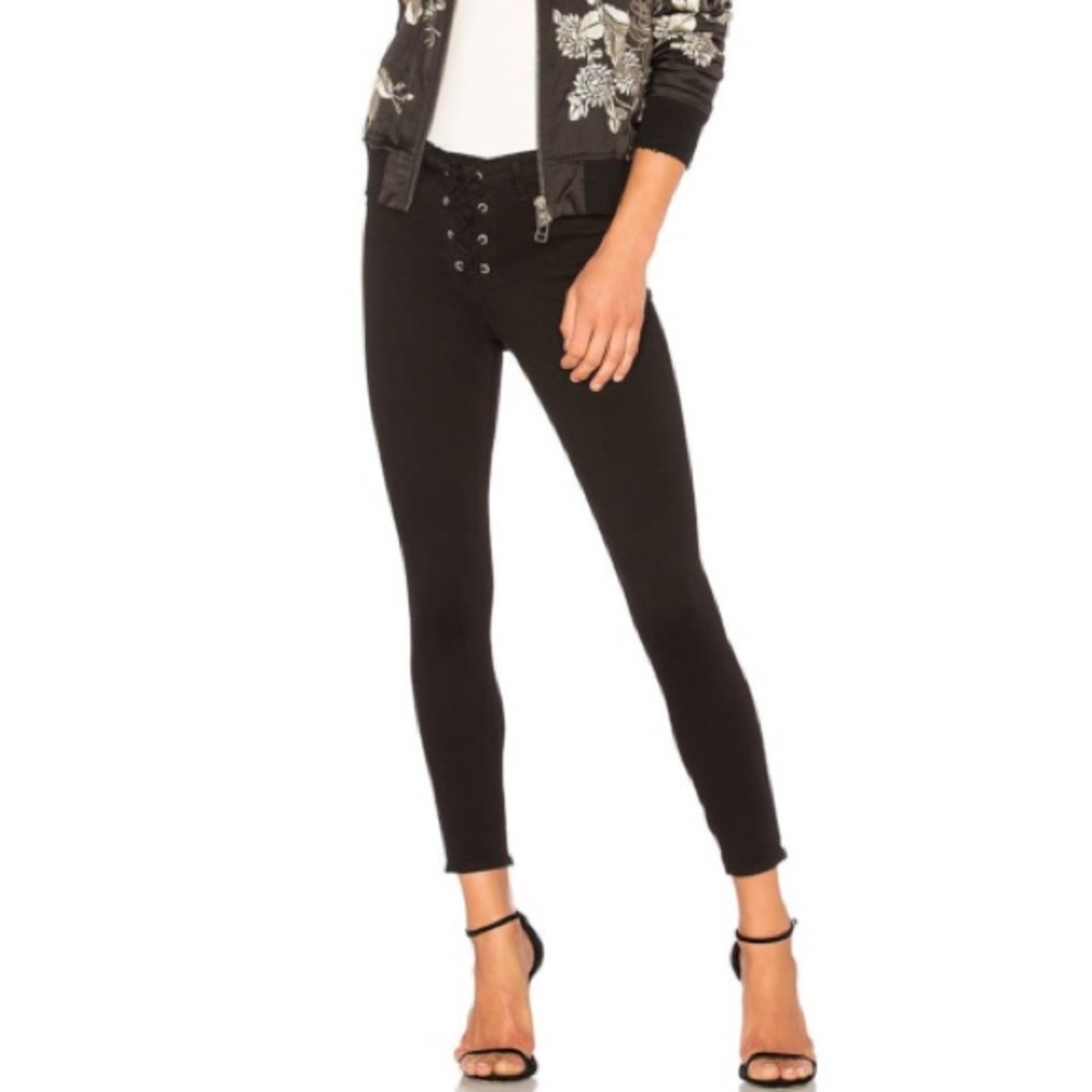 L’AGENCE Cherie high rise lace up velour jeans in noir black size 24